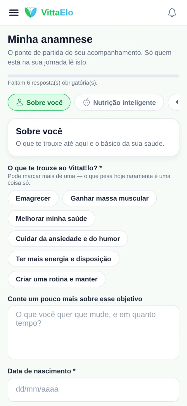 Anamnese em quatro abas