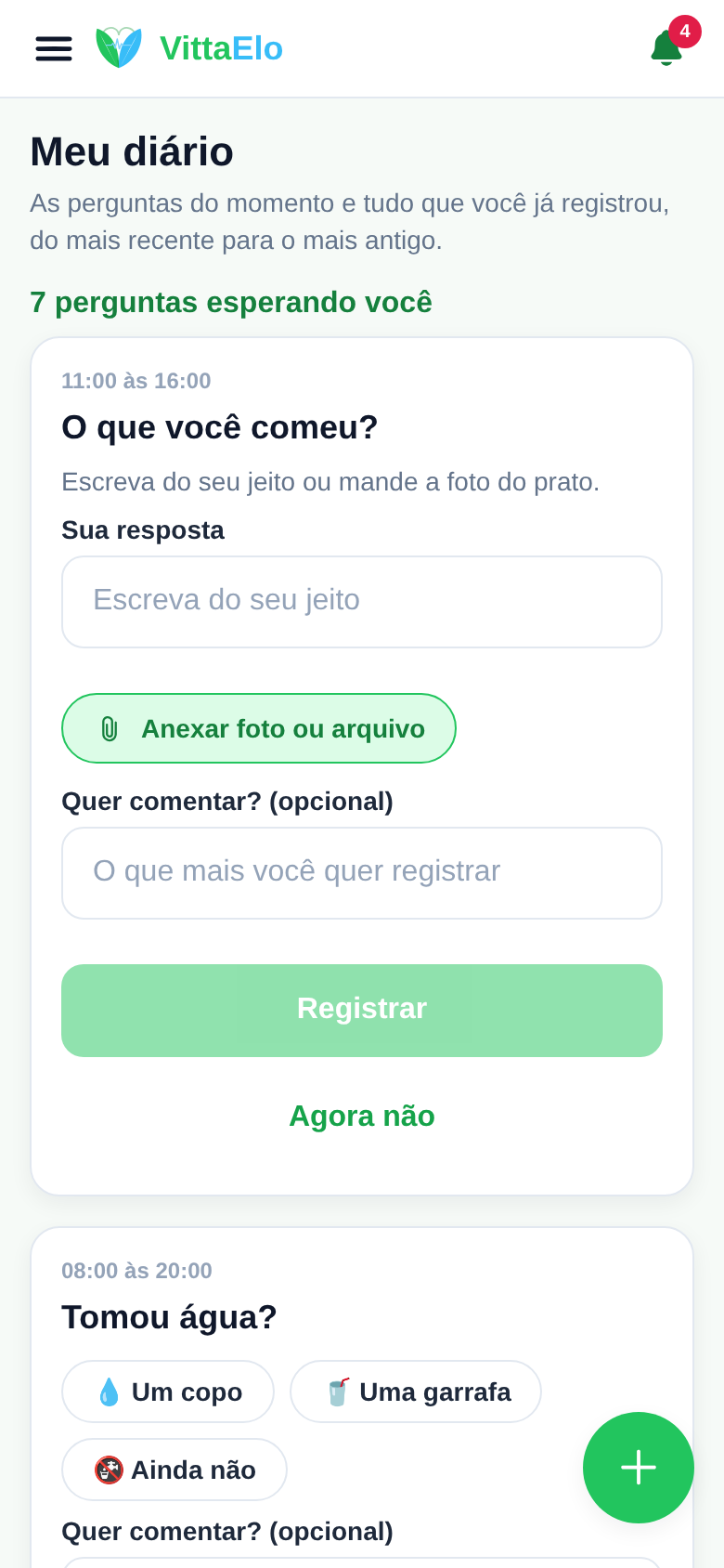 Diário com as perguntas do dia