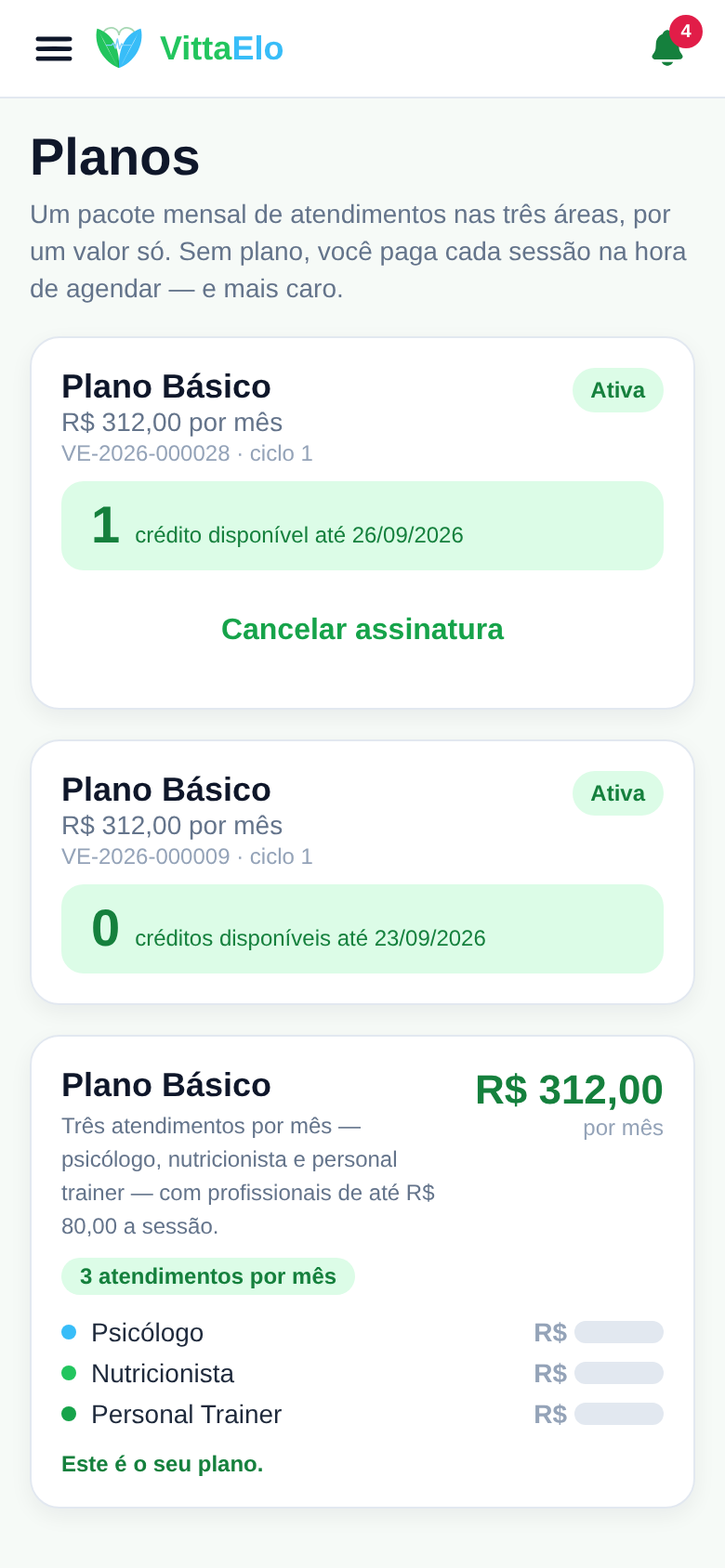 Planos e carteira de créditos