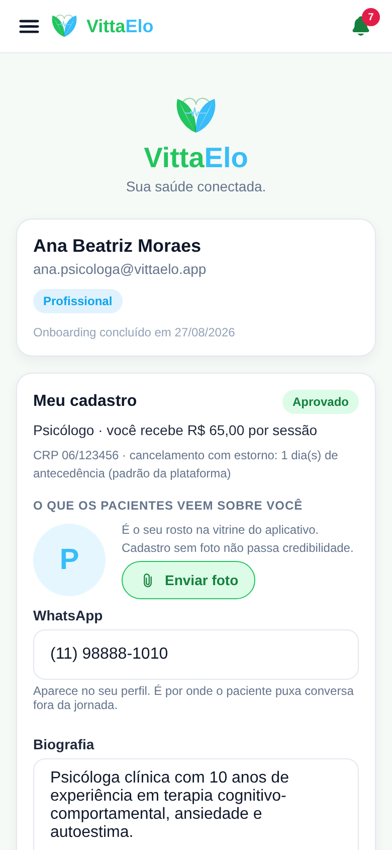 Cadastro do profissional no aplicativo