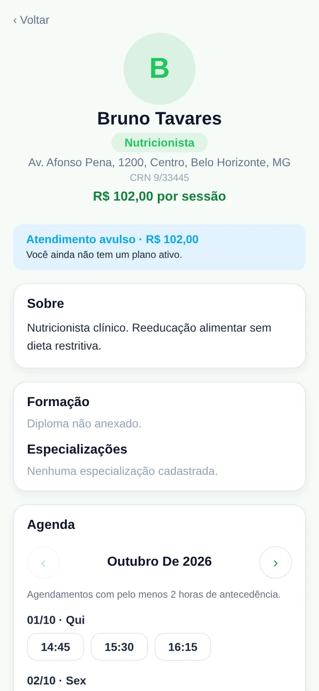Perfil do profissional com biografia e agenda